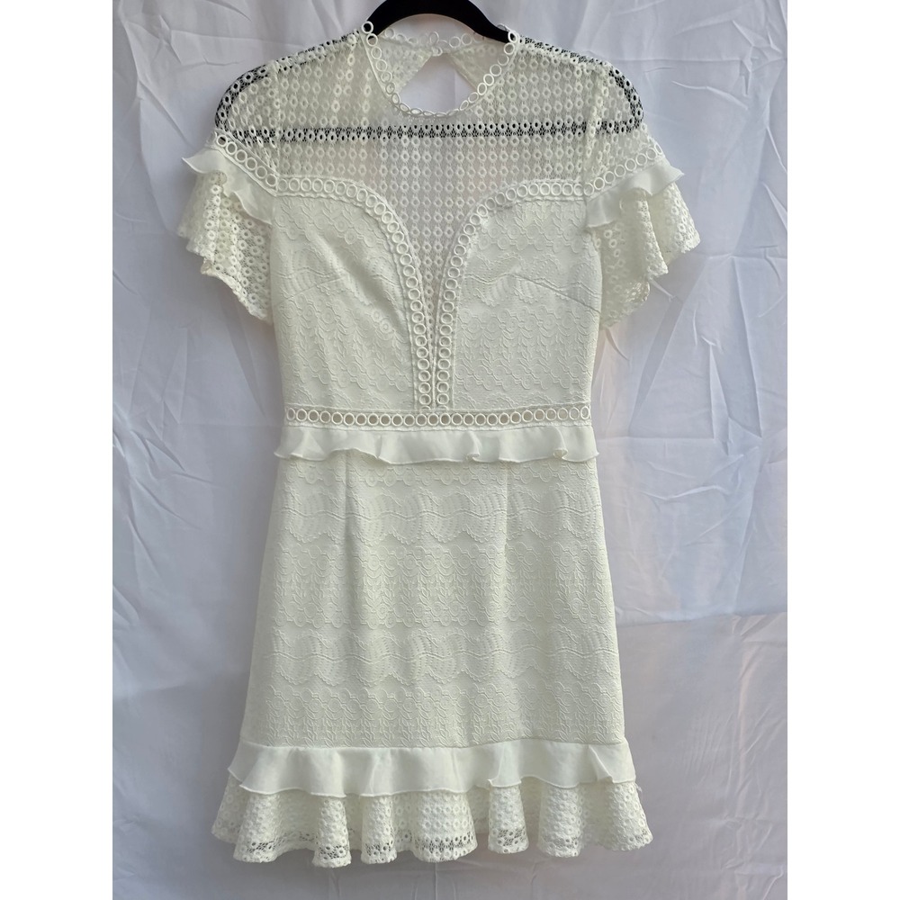 Two Sisters The Label White Lace Mini Dress Ruffle Keyhole Back Bridal Size 4 S